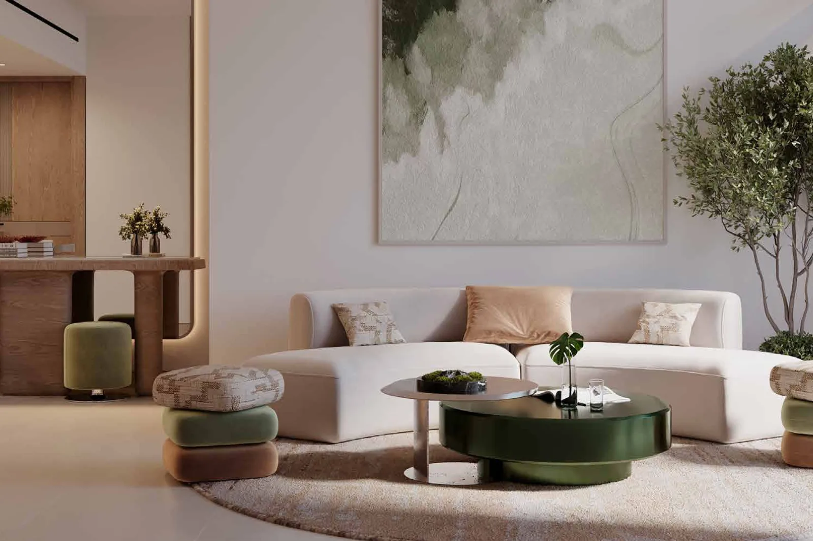 Enchanté — Grid: interni del living con cucina a vista
